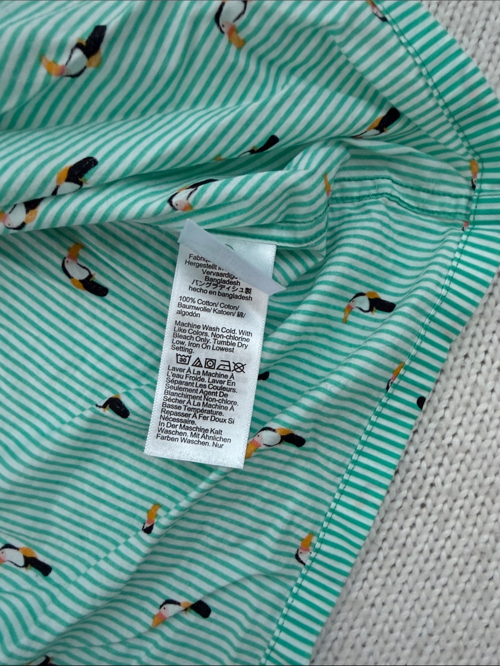 J Crew 100% Cotton Toucan Print Green/White Striped Pajama Set Size Large - Picture 5 of 8
